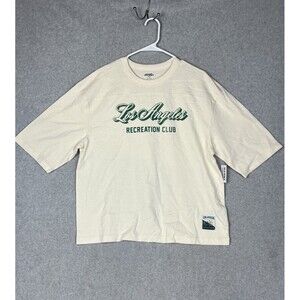 Old Navy Cropped Football Los Angeles Tshirt,  M Ivory, Green Logo Cotton NWT